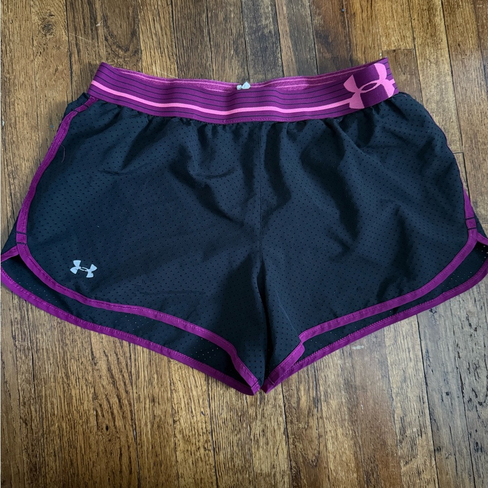 Under Armour Women's Black Shorts with Purple Trim